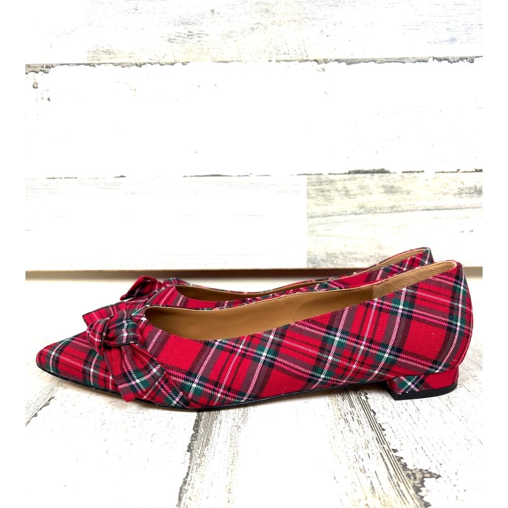 Talbots Womens 12 Cider Red Plaid Portia Wool Bow Slip On Holiday Flats New Cute
